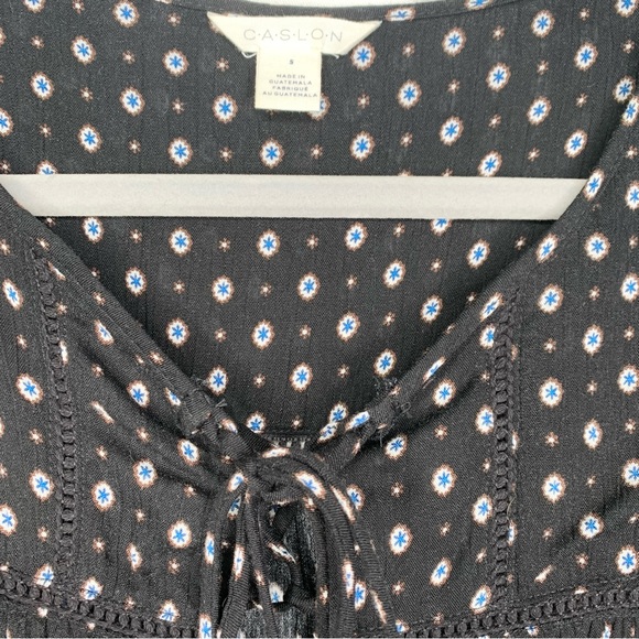 CASLON Womens Peasant Blouse Plus Size S Crochet Lace Inserts Black White Blue - Picture 3 of 8